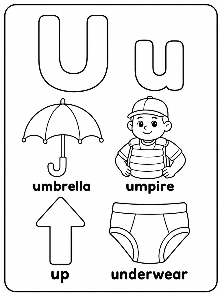 Letter U printable preview