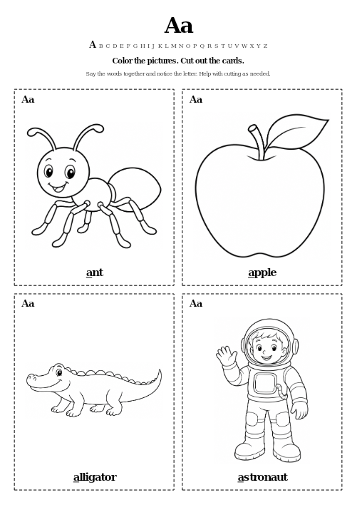 Aa Color and Cut Cards printable preview