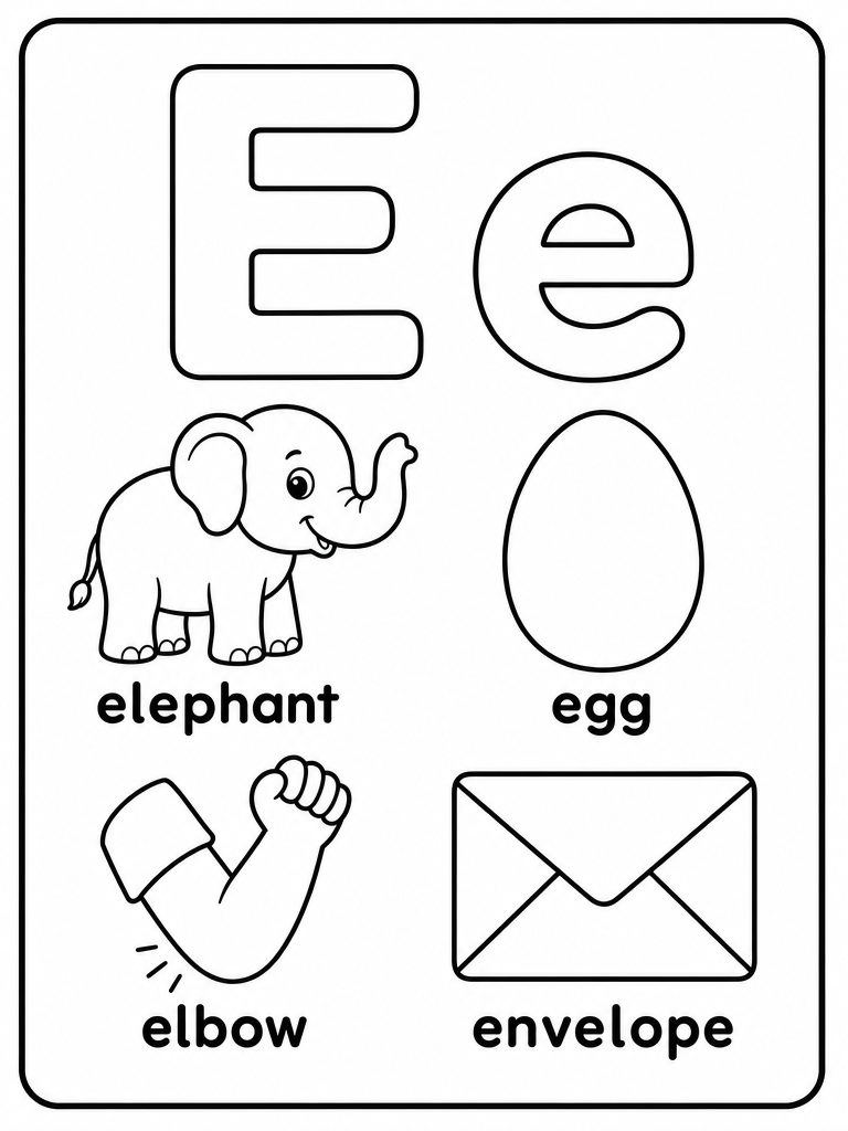 Letter E printable preview
