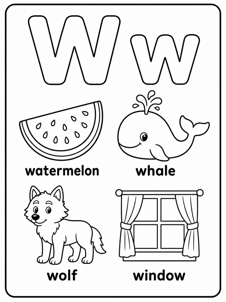 Letter W printable preview